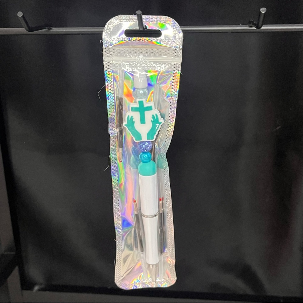 Aqua Cross Focal Bead Pen
